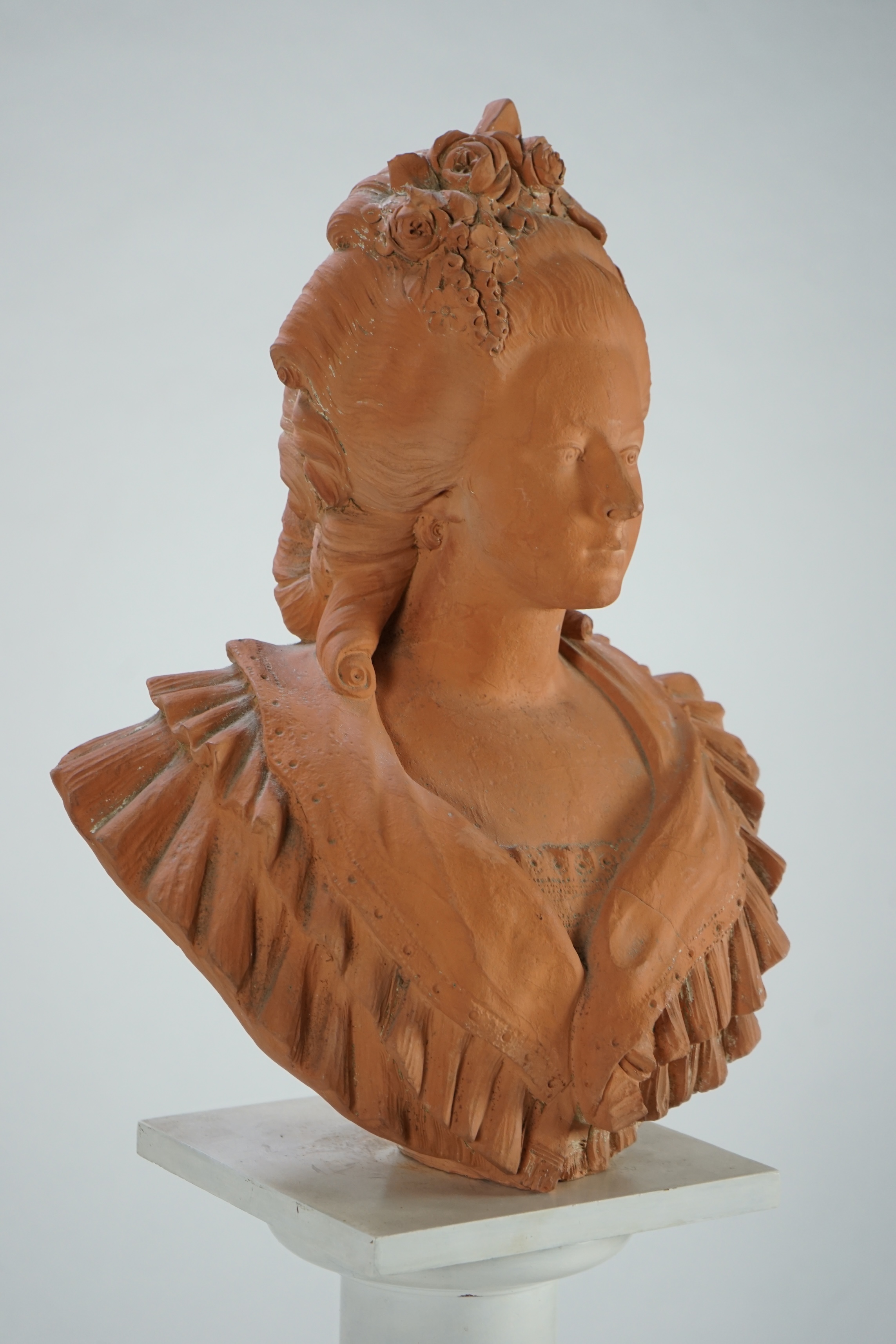 An early 20th century French terracotta bust of Marie Antoinette